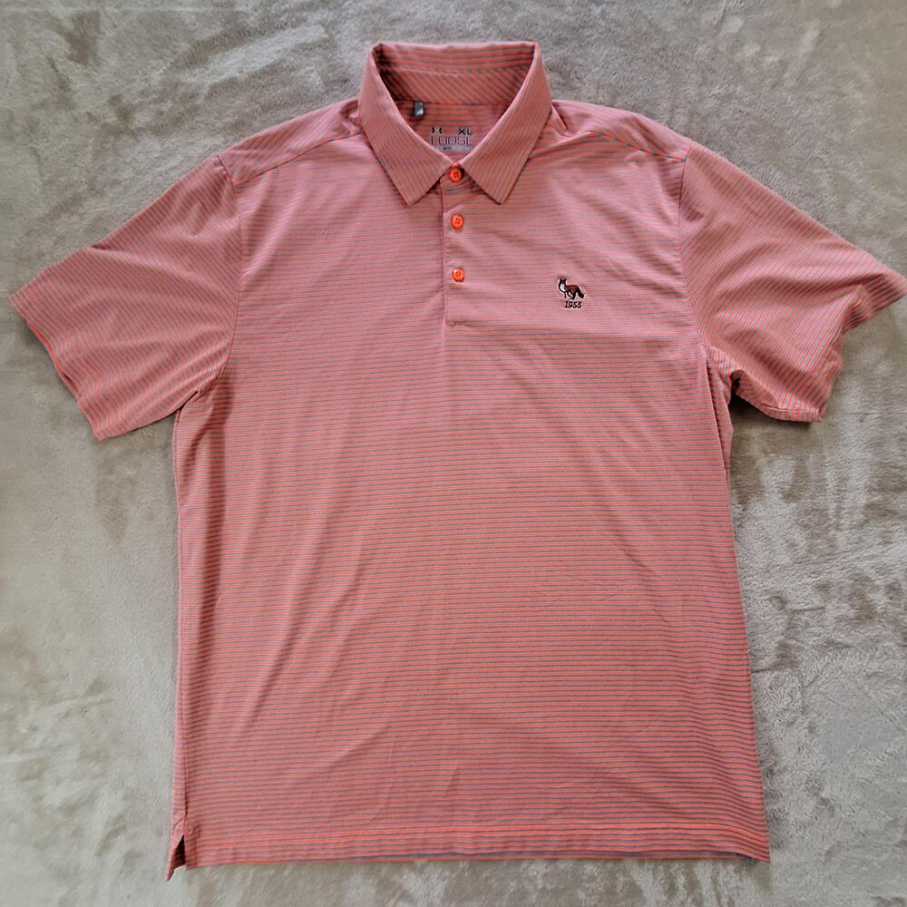 Under Armour Polo Shirt Men XL Orange Stripe Performance Foxborough Country Club